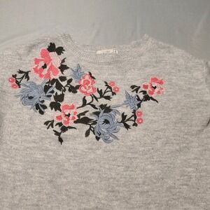 H&M L.O.G.G. Floral Embroidered Gray Sweater XS Cottagecore Coquette Soft Girl